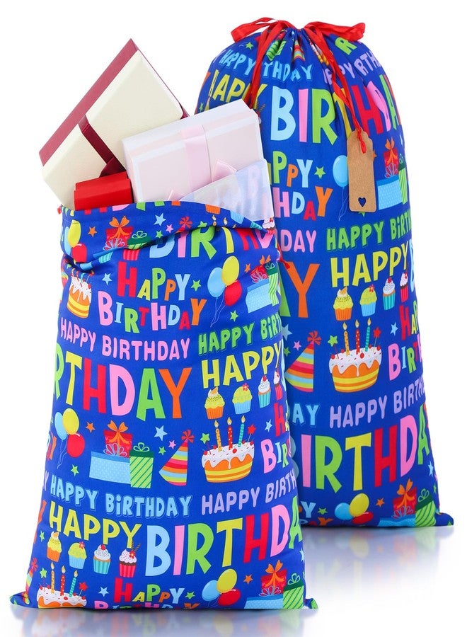 Pickmesh 2 Pcs Extra Large Birthday Gift Bag, Polyester Canvas, 20 x 28 Inch, Jumbo Baby Shower Bags with Tags, Reusable, Colorful Wrapping Pouch for Baby Shower Supply Decor(Dark Blue, Birthday) - Image 1